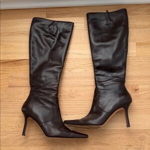 Isaac Mizrahi Dark Brown Heeled Leather Boots
